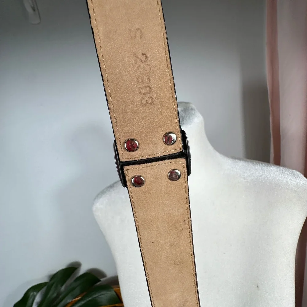 VTG Brighton Belt‎ Womens Small Black Brown Croc Embossed Leather Silver Buckle